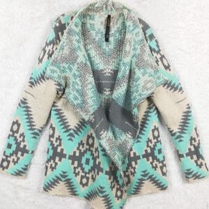 Renee C. Womens Sweater‎ Cardigan Wool Mohair Aztec Print Open Front Thick L